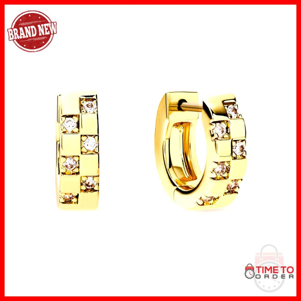 Chunky Hoop Earrings 14k Gold Plated Cubic Zirconia Hypoallergenic